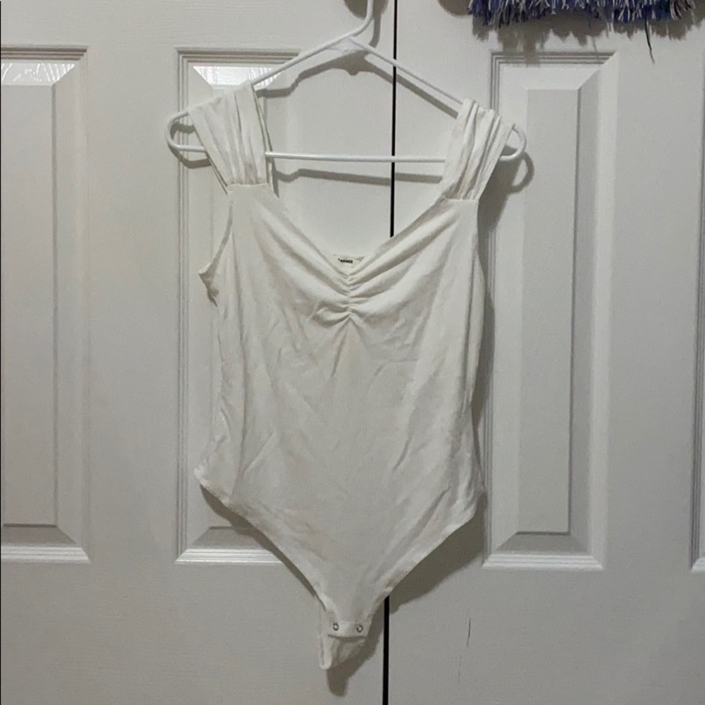 White Ribbed V Neck Bodysuit